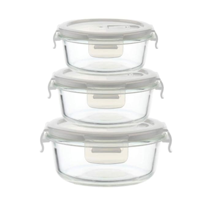 Femora Borosilicate Glass Containers for Kitchen | Storage Box for Kitchen With Air Vent Lid | Set of 3 | 380 Ml, 580 Ml, 940 Ml