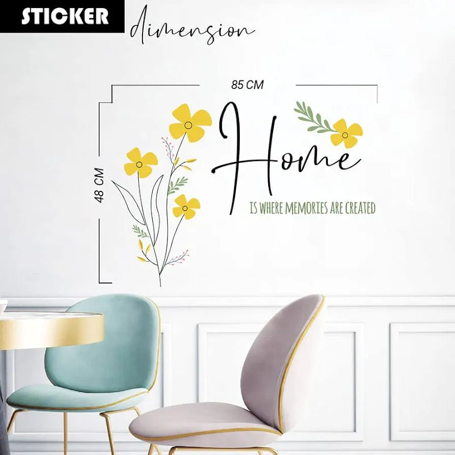 Kotart Yellow Flowers and Home is Quotes Printed PVC Vinyl Wall Stickers/Decals