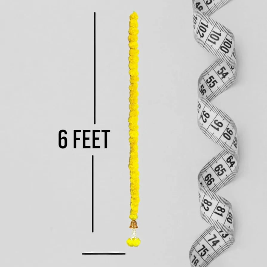 Handmade Artificial Marigold Flower Garland Long Flower Garlands Toran Genda Phool with Bells and Rajnignadha