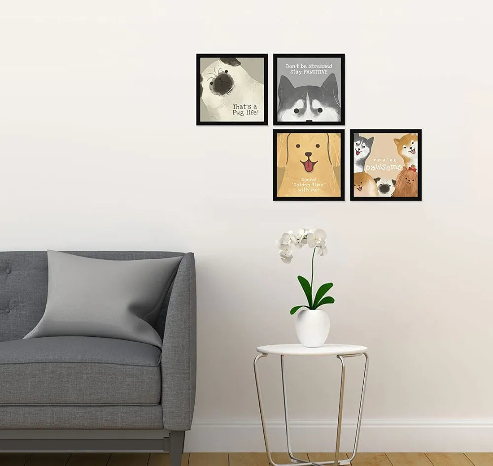 ArtX Paper Cute Animals AXJ00129-DOG Wall Art Painting Framed Paintings Set of 4
