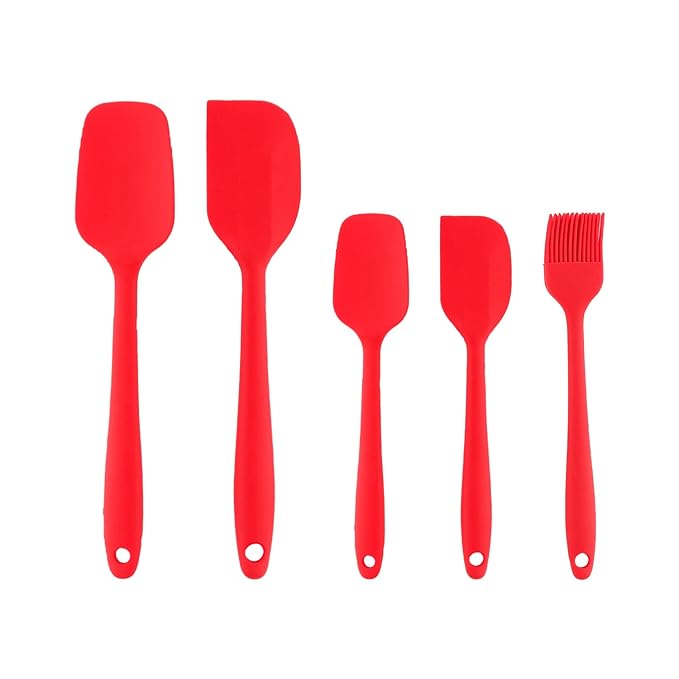 Frenchware Set of 5 Spatulas, Red | Non-stick Premium Silicone Spatula for Cooking, Baking & Mixing, Seamless Design