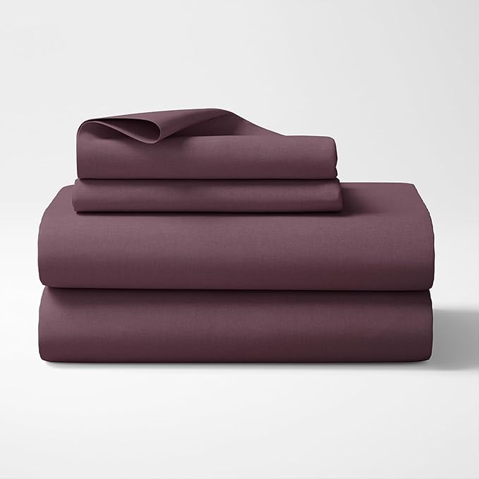 Haus kinder Cotton Elastic Fitted Bedsheet King Size 2 Pillow Covers | Colour Plum