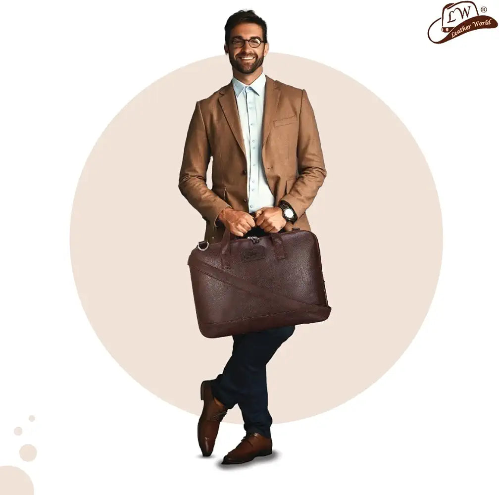 Leather World Unisex Adult Men's Laptop Bag 15.6 inch Side Shoulder Briefcase Satchel Messenger Business Bags for Men & Women - Brown 