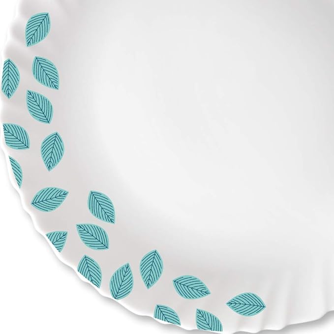Larah by Borosil Opalware Full Plate | Blue Leaves | 11 Inch | Set of 6