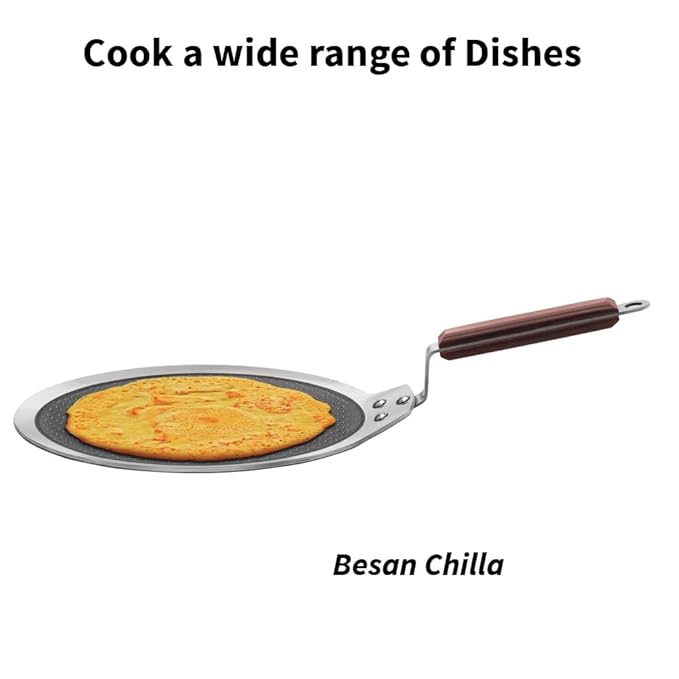Hawkins 28 cm Dosa Tava,Triply Stainless Steel Shielded Nonstick Tawa