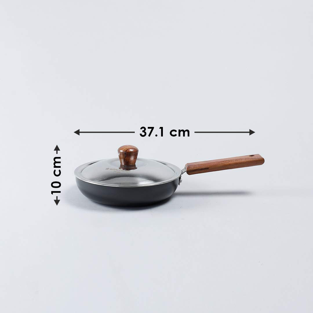 Wonderchef Ebony Non-stick 20 cm Deep Fry Pan with Lid with Induction Bottom & Wooden Handle