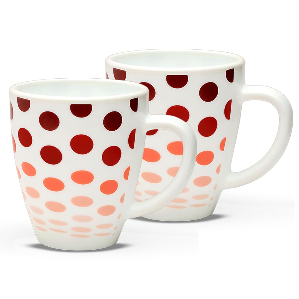 Larah by Borosil Set of 2 Polka Red Mug Set | 390 ml