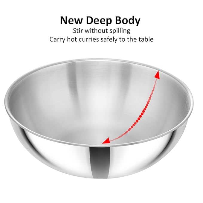 Hawkins 5 Litre Metro Kadhai Triply Stainless Steel Induction Tasla Silver