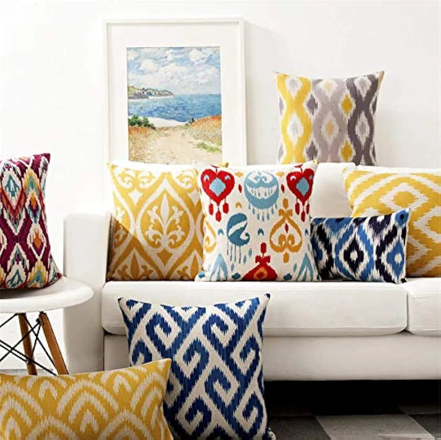 Aerohaven Set of 5 Aqua Blue & Orange Ikat Design Cushion Covers Modern Sofa Throw Pillow Cases