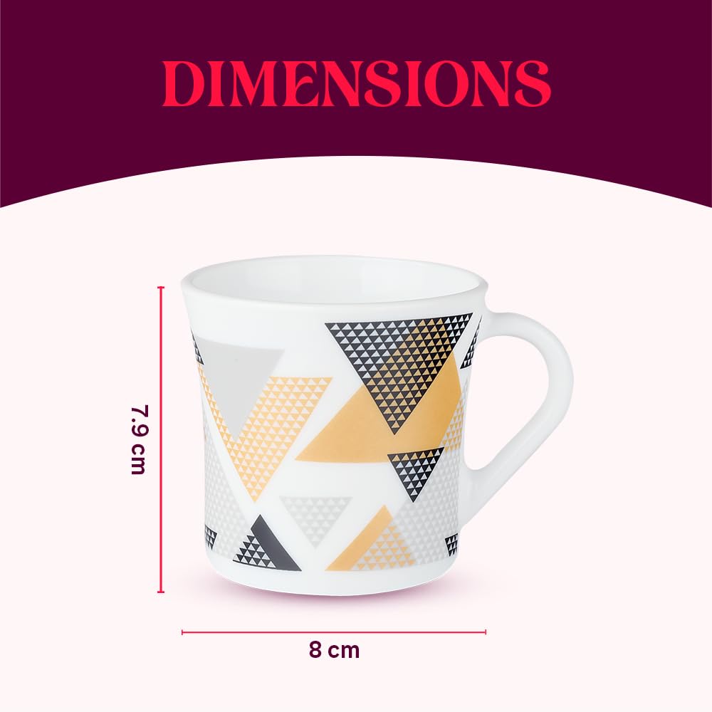 Larah by Borosil Nivaah Opalware Mug | Set of 6 Pcs Tea/coffee Mugs | 210 Ml Each