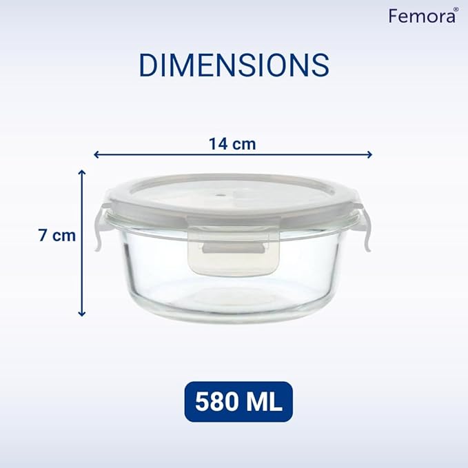 Femora Borosilicate Glass Containers for Kitchen | Storage Box for Kitchen With Air Vent Lid | Set of 2 | 940 Ml Each