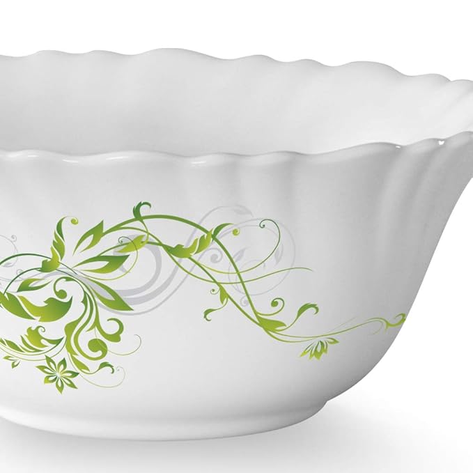 Larah by Borosil Opalware Floral Bowl | Set of 6 | White | 300 Ml