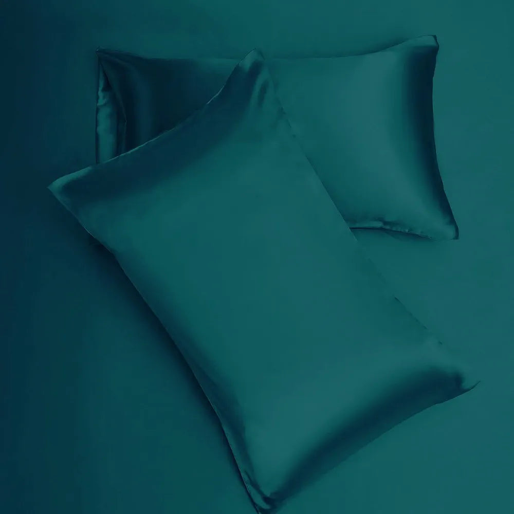 Cloth Fusion Satin Pillow Cover Set of 2 Pillow case with 3 Satin Soft Scrunchies Peacock Green