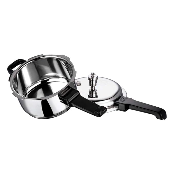 Vinod 18/8 Stainless Steel Pressure Cooker Outer Lid 5 Litre | Unique Sandwich Bottom Cooker | Induction and Gas Base