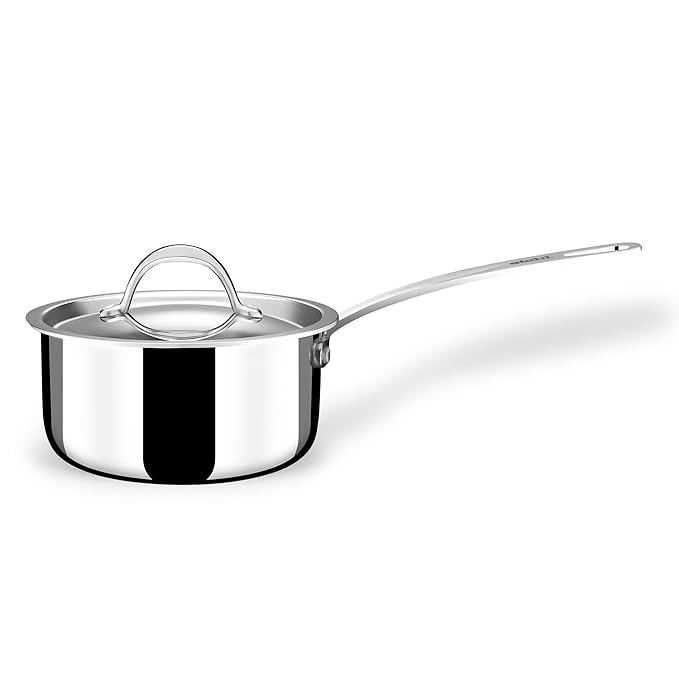 Stahl Stainless Steel Tea Pan | Triply Saucepan With Lid | Milk Pan 1l | Gas & Induction Base Sauce Pan | Artisan 4214 | Dia 14 Cm