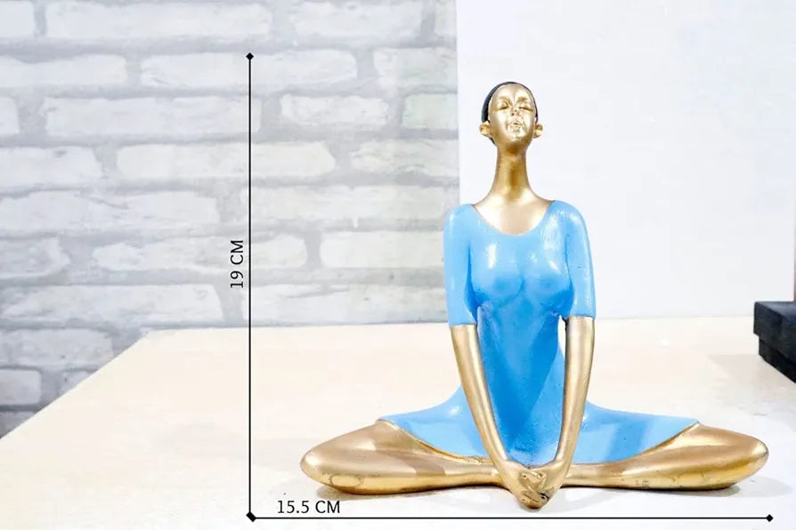 Jaipur Ace Yoga Lady Polyresin Face Up Blue Themed Statue Creative Abstract Design Art Figurine Yoga Lady (Blue Gold)