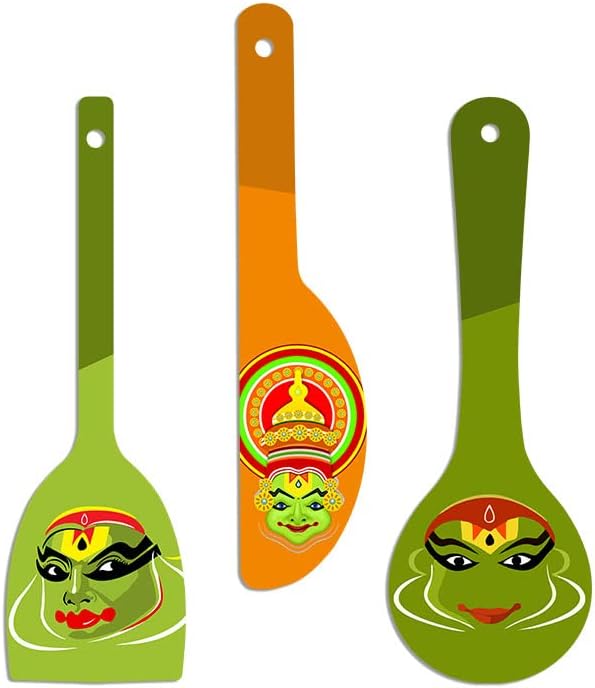 Artvibes Kathakali Wooden Wall Hanger for Home | Set of 3