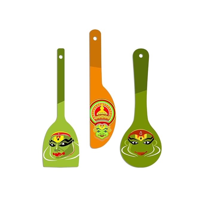 Artvibes Kathakali Wooden Wall Hanger for Home | Set of 3