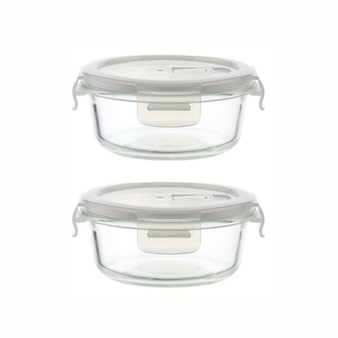 Femora Borosilicate Glass Containers for Kitchen | Storage Box for Kitchen With Air Vent Lid | Set of 2 | 940 Ml Each