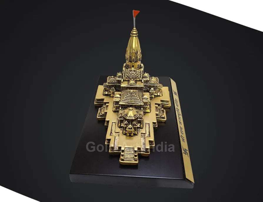 Gold Art India Ram Mandir Ayodhya Gold Plated Antique Matte Minature Small