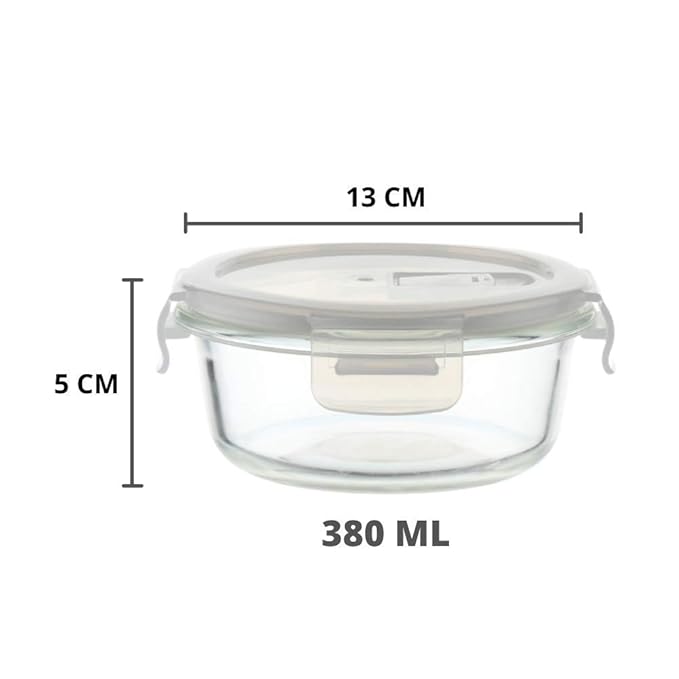 Femora Borosilicate Glass Containers for Kitchen | Storage Box for Kitchen With Air Vent Lid | Set of 1 | 380 Ml