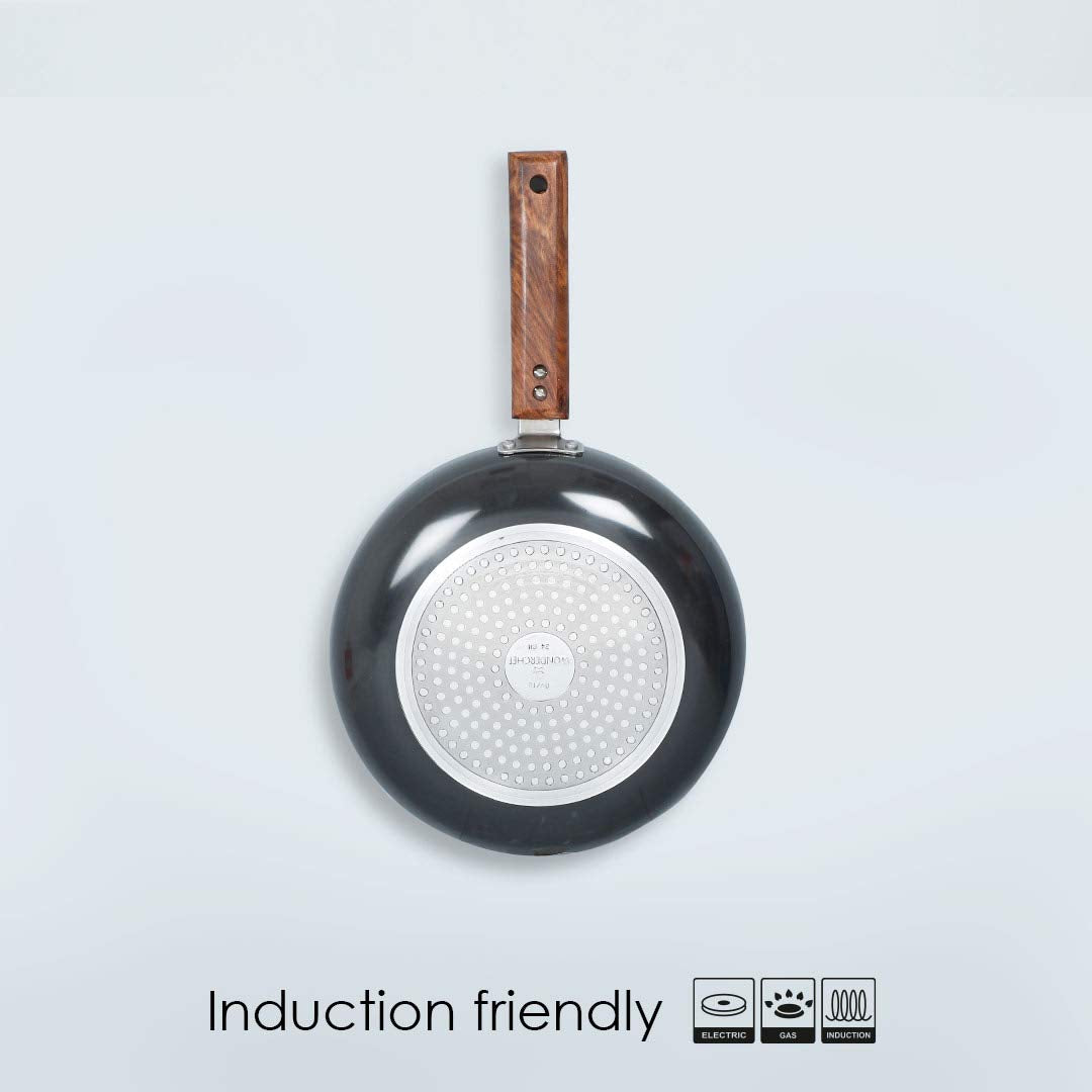 Wonderchef Ebony Hard-anodised Aluminium Fry Pan | 24cm Frying Pan Non Stick