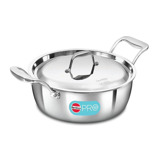 Hawkins 3 Litres Pro Triply Stainless Steel Cook N Serve Bowl With Steel Lid | Silver