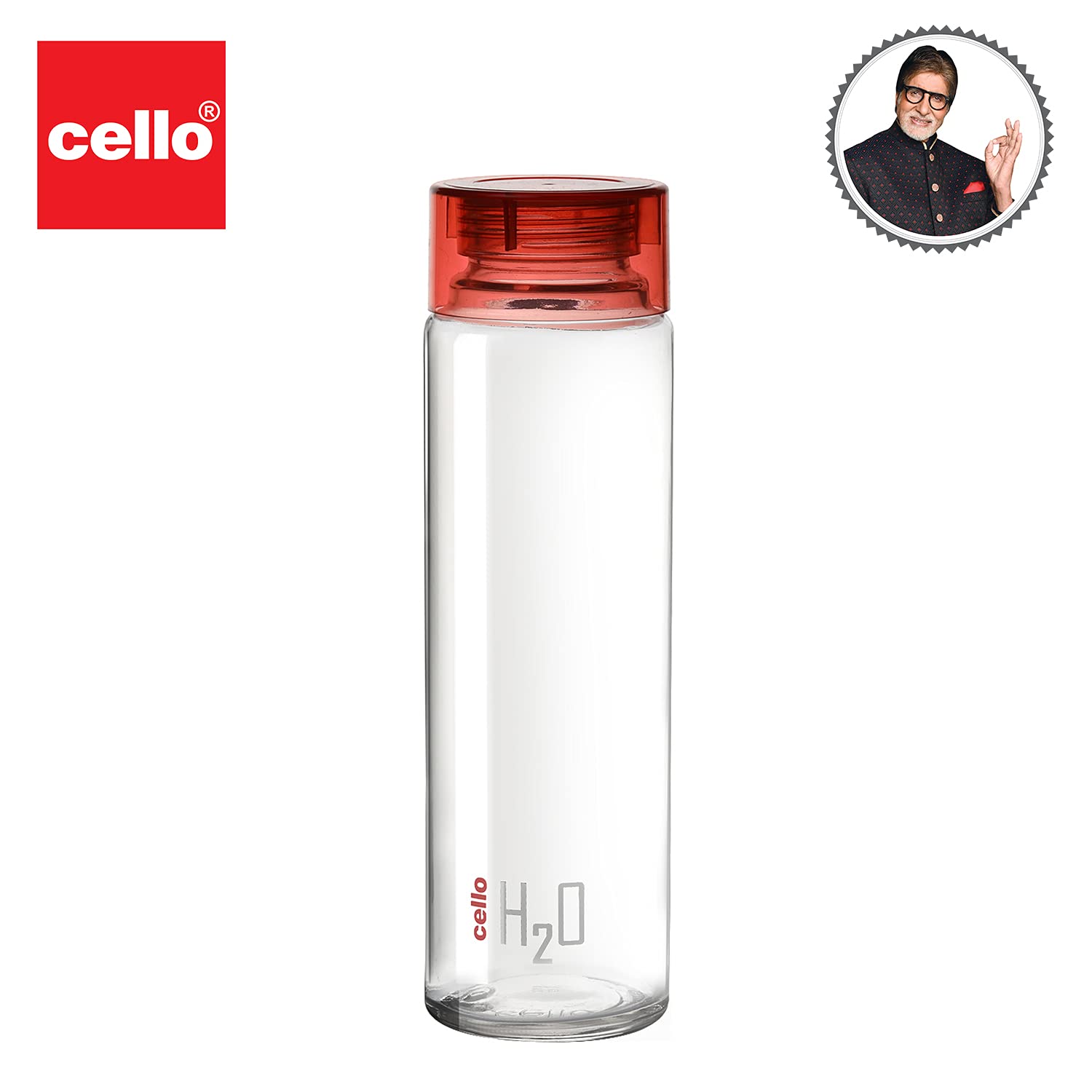 Cello H2O Glass Fridge Water Bottle with Plastic Cap | 920 ml | Set of 3 | Red