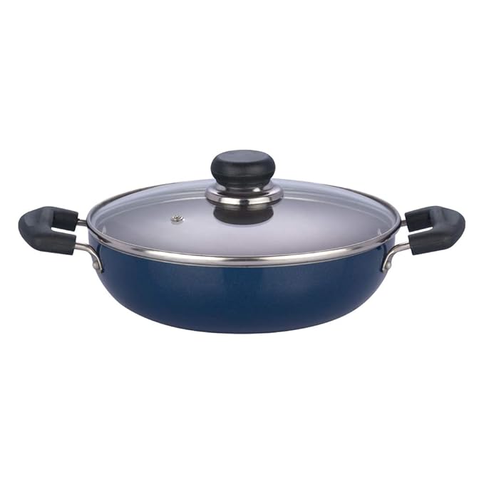 Vinod Zest Aluminium Non Stick Deep Kadhai with Glass Lid - 4.1 Litre, 26cm | 3 Layer Ceramic Coating | 3 mm Thick