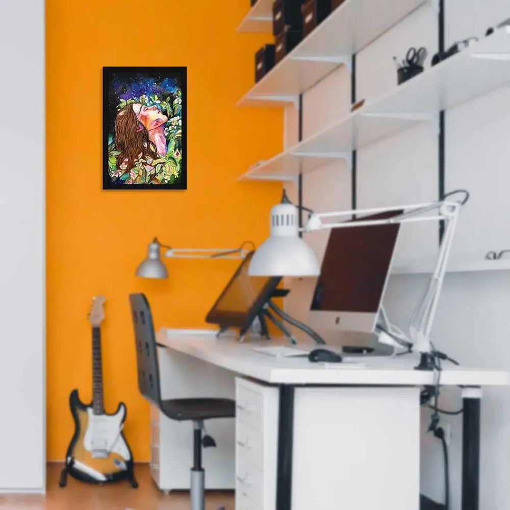 ArtX Paper Watercolor Queen of Flowers Women Framed Wall Art Painting Set of 1