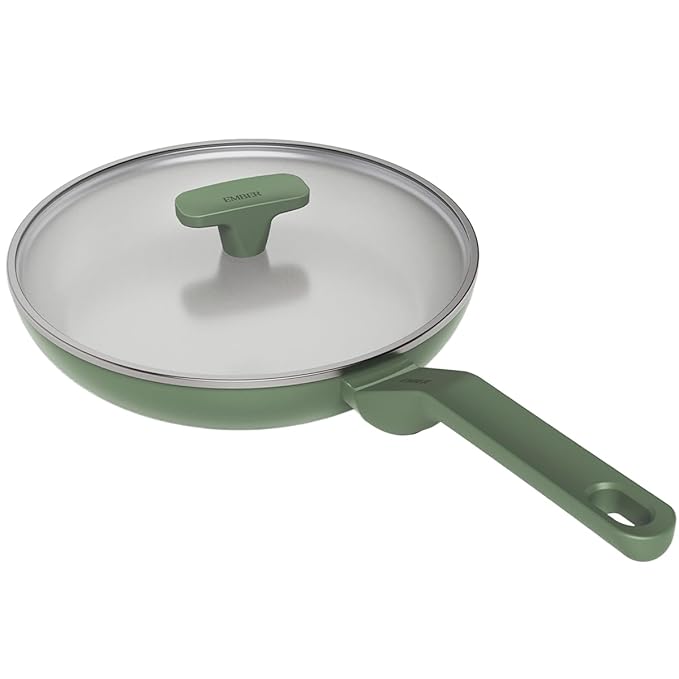 Ember Cookware Arcilla Ceramic Non-stick Egg Pan 20cm | Glass Lid | Matching Handle | Florence Series | Green