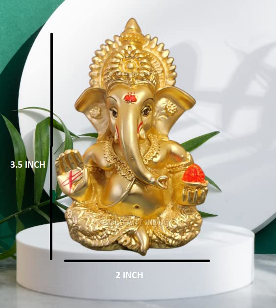 Gold Art India Gold Plated Satin Ganesha Vinayagar Pillayar Idol Versatile Car Dashboard and Home