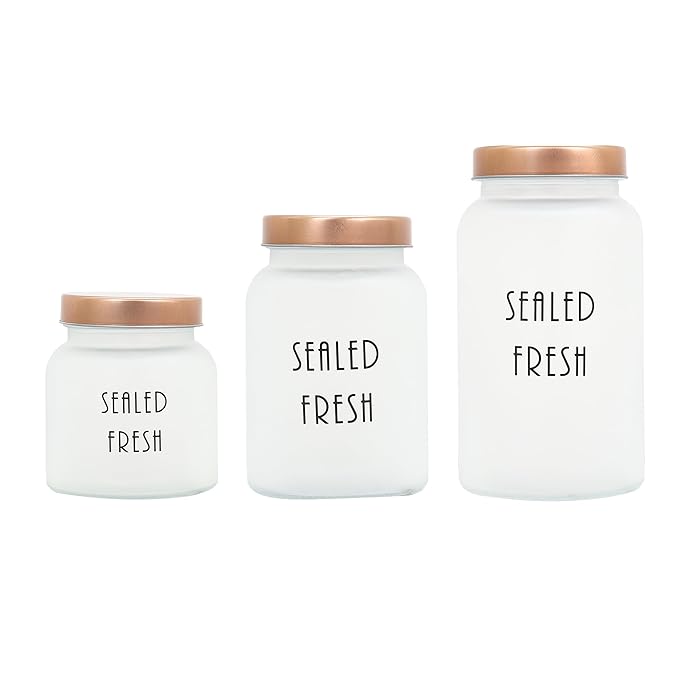 Femora Kitchen Storage Jars Frosted Glass Jar With Steel Lid Air Tight Jar | Pack of 3
