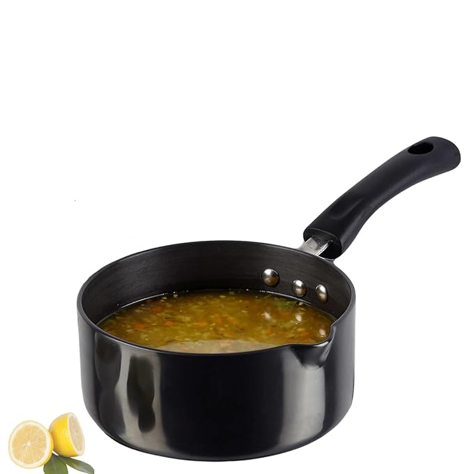 Vinod Black Pearl Hard Anodised Saucepan 2.3 litres | 18cm | 3.25mm Thick | Metal Spoon Friendly | Ezee Pour Spout
