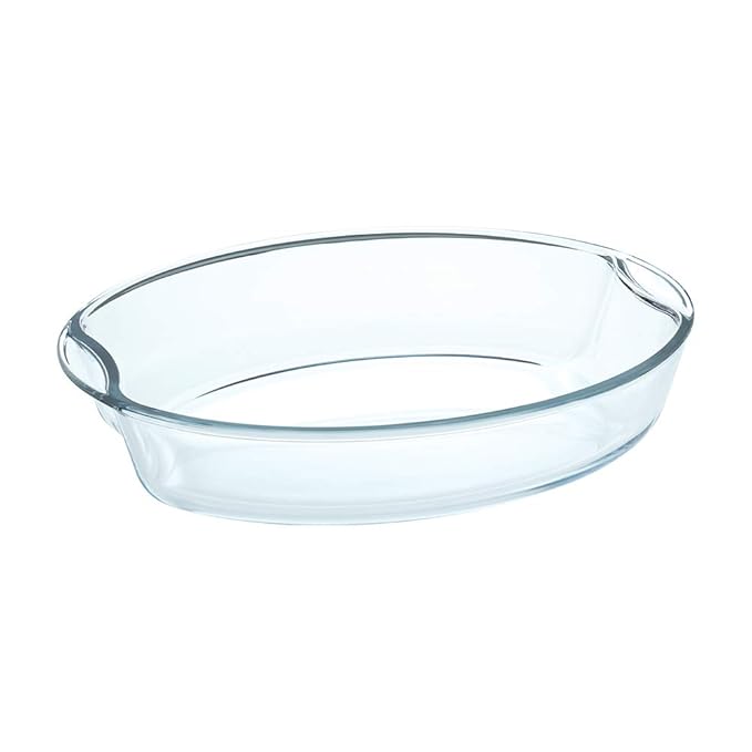 Borosil Borosilicate Glass Oval Baking Oven & Microwave Safe Dish | 2.5 Litres | Transparent