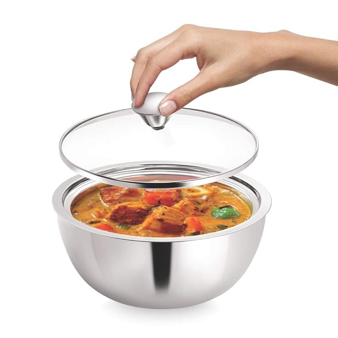 Borosil Stainless Steel Solid Curry Server Bowl | 500 Ml | 1 Piece | Silver
