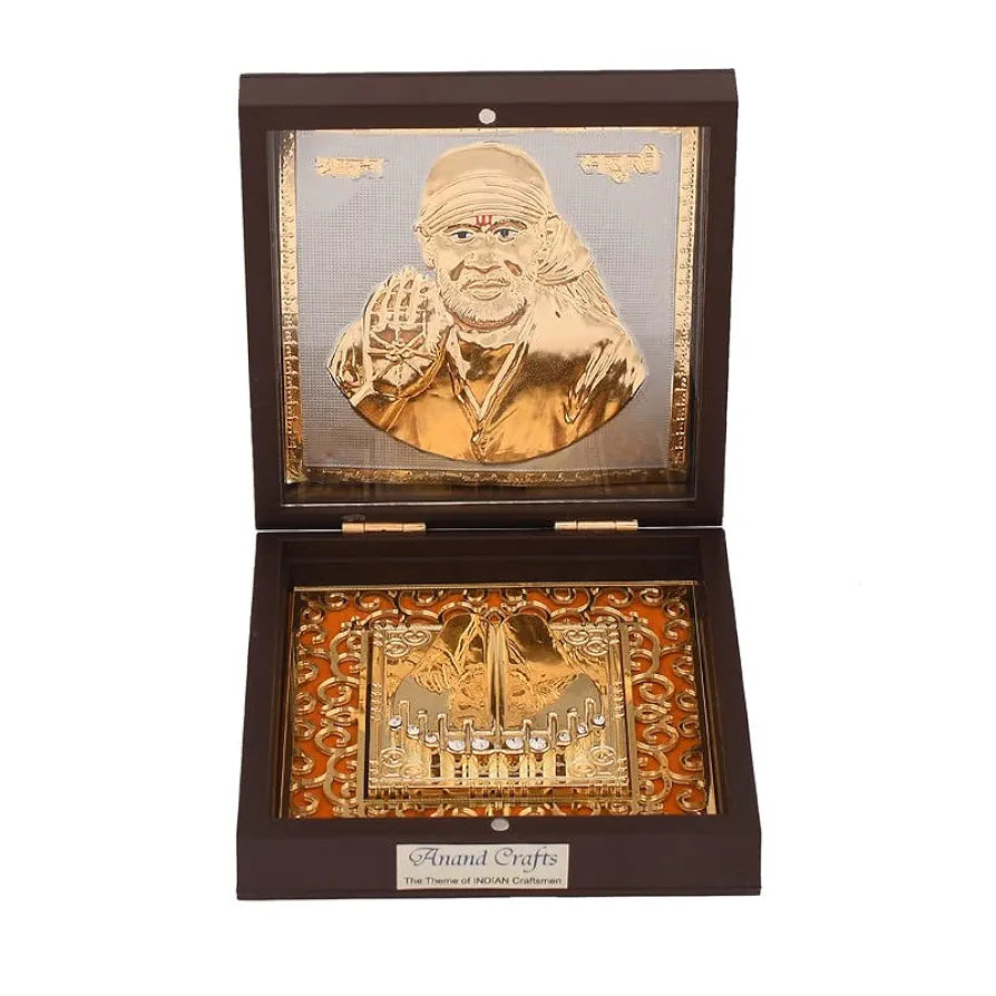 Jaipur Ace Om Sai Ram Shirdi Sai Baba Gold Plated Charan Paduka Yantra With Wooden Box