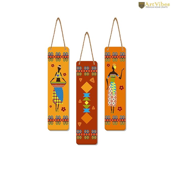Artvibes African Warli Art Designer Wooden Wall Hanging Decoration Items for Home | Set of 3