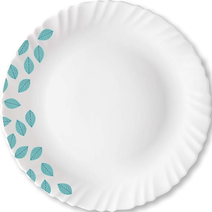 Larah by Borosil Opalware Full Plate | Blue Leaves | 11 Inch | Set of 6