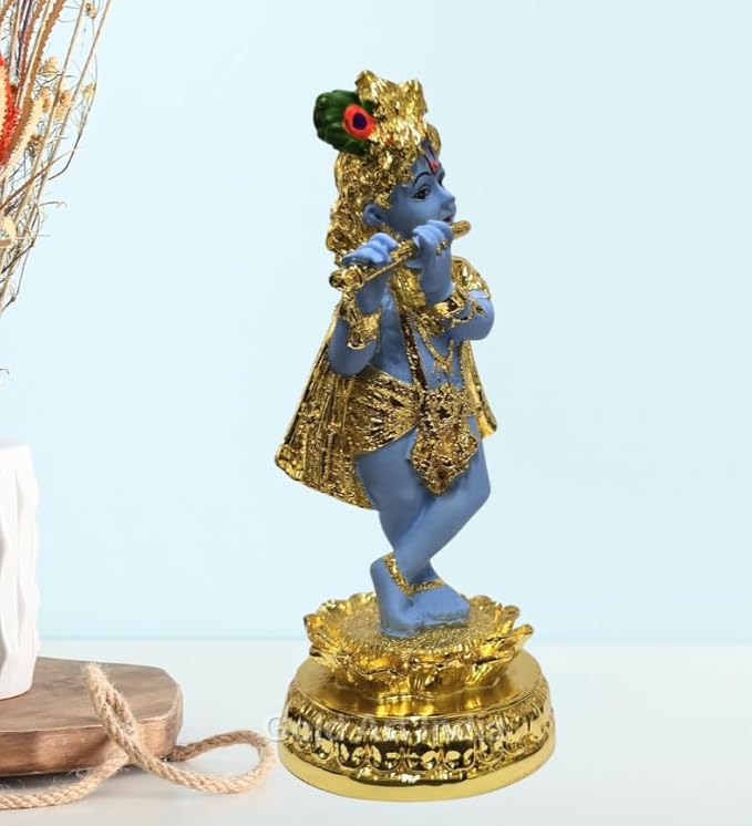 Gold Art India Lord Krishna Idol Gold Plated Krishna Statue Standing Krishna