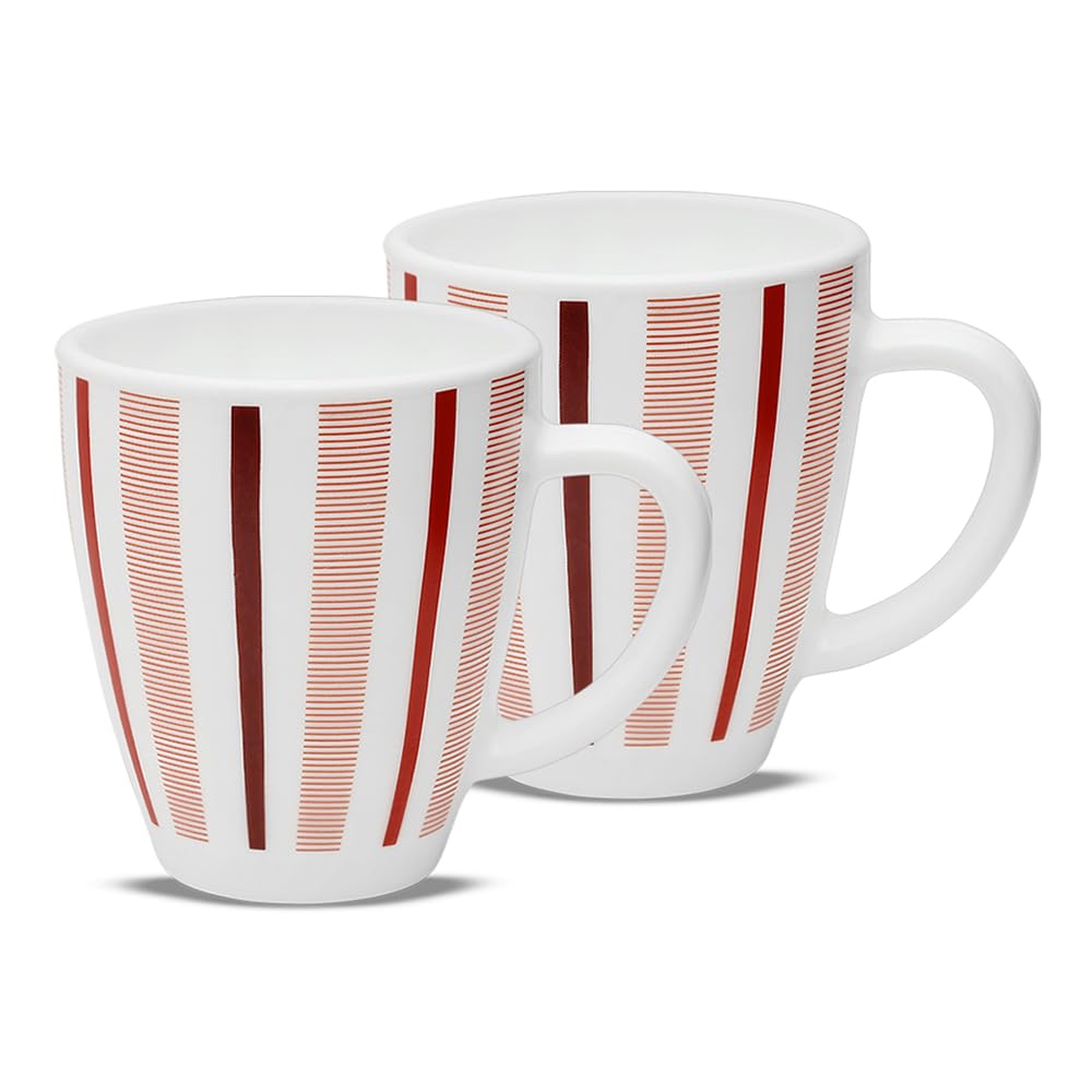 Larah by Borosil Red Strip 390 Ml Mug | Set of 2