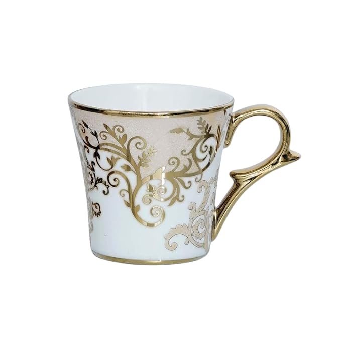 Femora Premium Floral Gold Line Ceramic Coffee & Tea Cup Set of 6 | 160 Ml