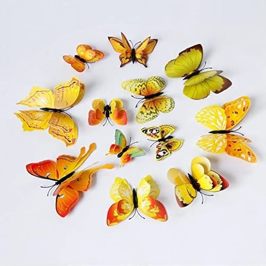 Jaamso Royals Yellow 3d Magnet Butterfly Stickers-self-adhesive