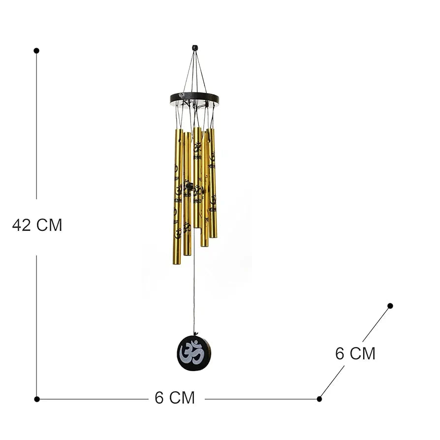 Tej Gifts Feng Shui Metal Wind Chime with Om Printed 5 Pipes Golden Medium