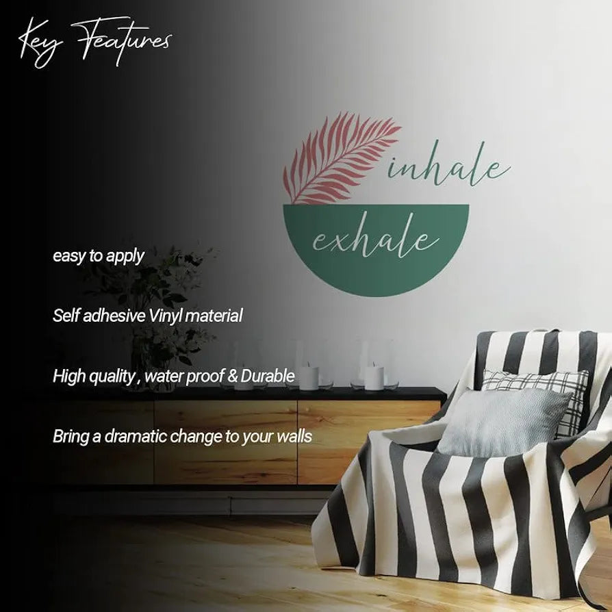 Kotart Leaf and Inhale Exhale Printed Vinyl Wall Decals