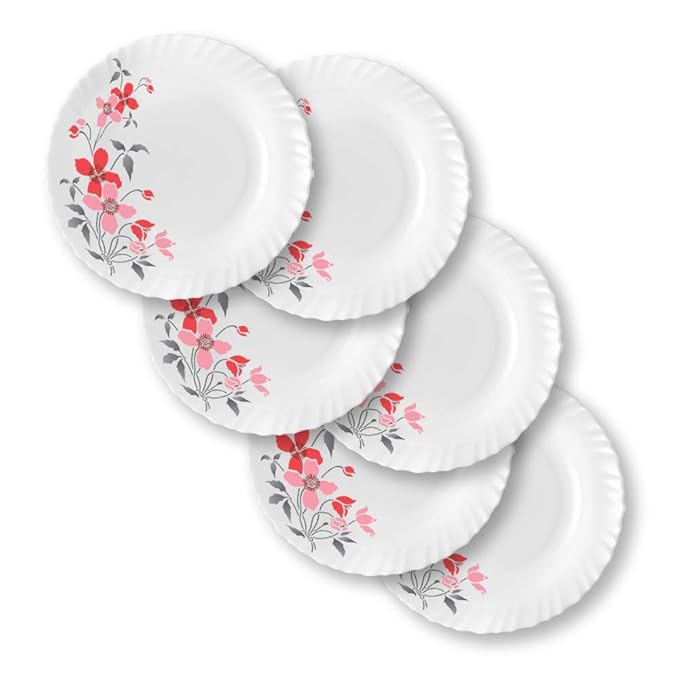 Larah by Borosil Fiore, Opalware Full Plate | 11 Inch | White | Set of 6