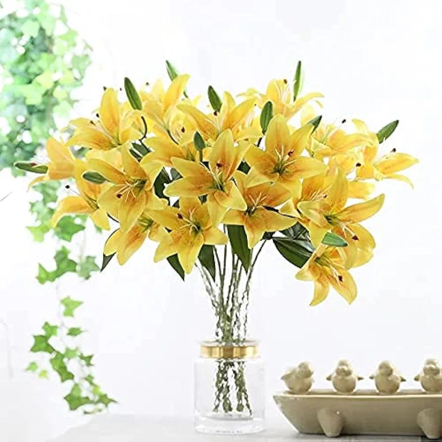 Lily Artificial Flowers Sticks Yellow