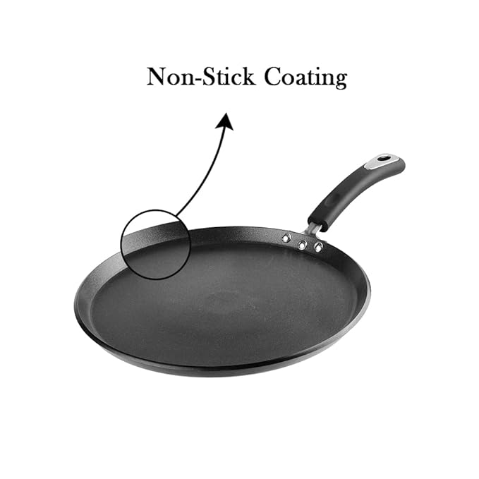Vinod Hanos Hard Anodised Non Stick Dosa Tawa - 27 cm| 5.25mm Thick | 5X Long Lasting Tawa | Soft Touch Handle