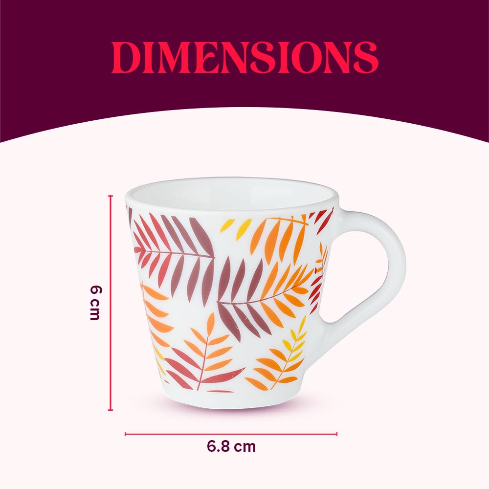 Larah by Borosil Novelty Series Costa Opalware Mug | Set of 6 Tea/coffee Mugs | 110 Ml Each