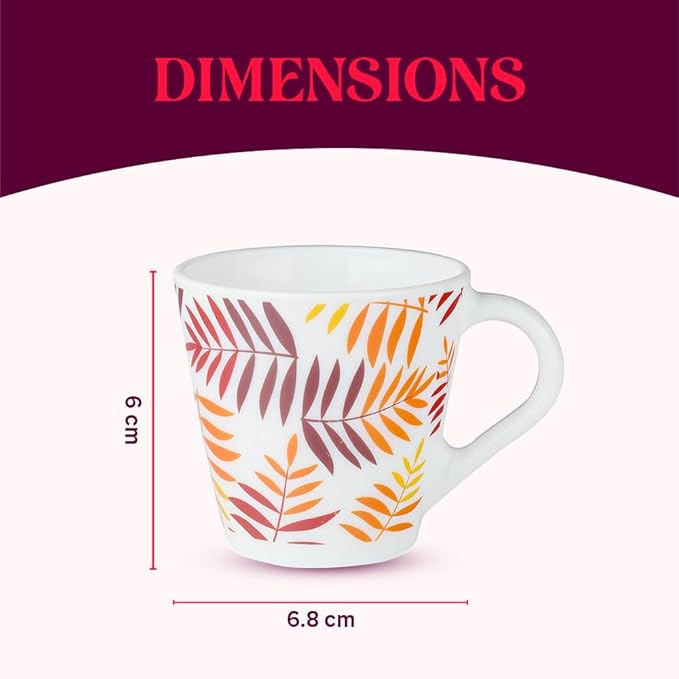 Larah by Borosil Novelty Series Costa Opalware Mug | Set of 6 Pieces| Tea/coffee Mugs | 110 Ml Each